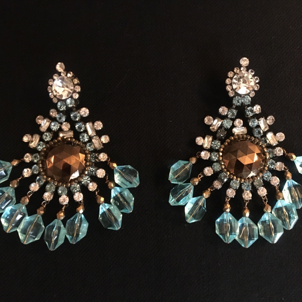 LAWRENCE VRBA-Elegant Turquoise and Brown Crystal Earrings